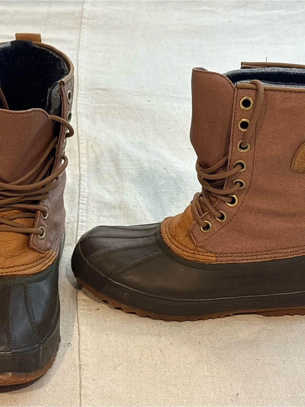 Sorel Men's Brown and Dark Brown Canvas & Rubber Waterproof Duck Boots sz10